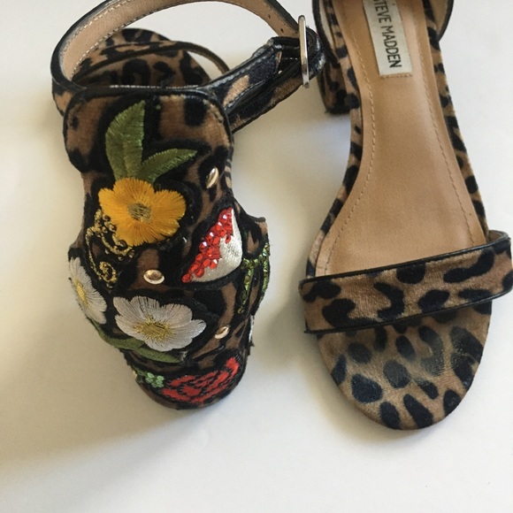 Steve Madden Inca Embellished Leopard Block Heel - Picture 2 of 6